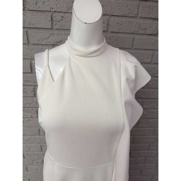Topshop Women’s White Asymmetrical Ruffle Pencil Midi Dress Size 6 - Picture 3 of 9